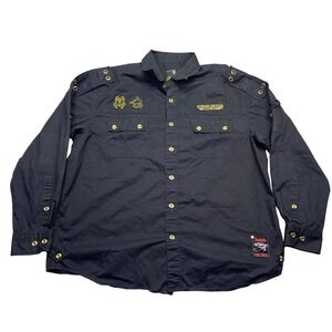 Parish Nation Men 2XL Black Button Down Shirt Mummy Graphic Streetwear Gold Trim